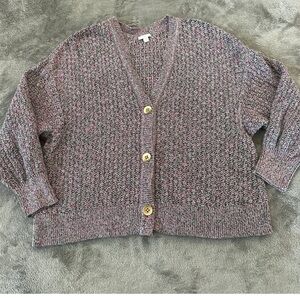 J.Jill Sweater - pink/green knit 100% cotton button front cardigan